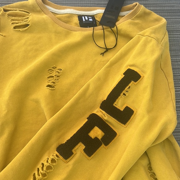 🎯NWT LF Los Angeles Distressed Sweatshirt Yellow Size Small - Picture 6 of 11